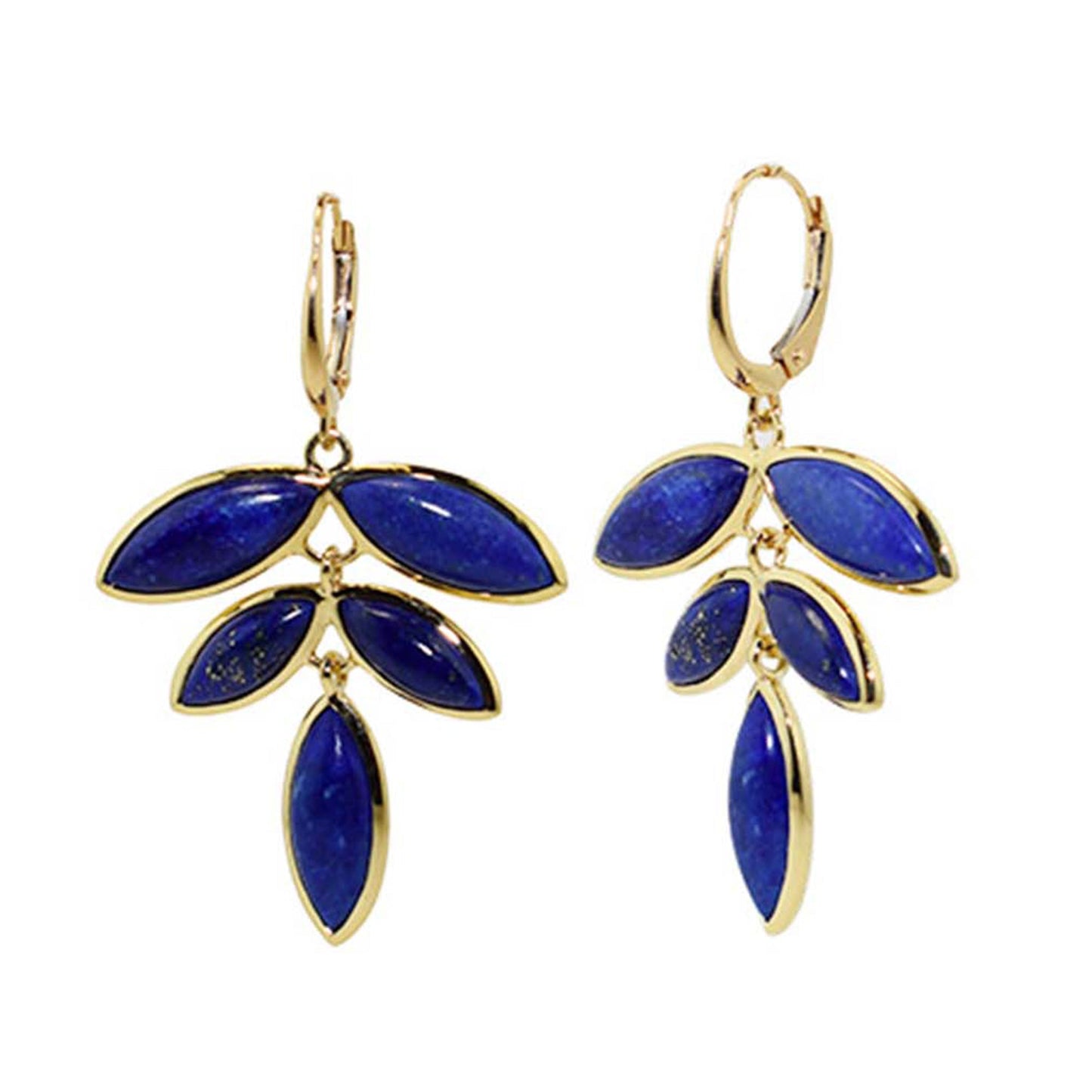 14k Dyed Lapis 5-Marquise Bezel Round Leverback Earring