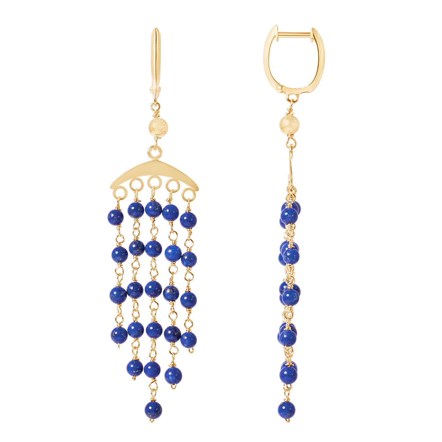 14k Lapis 5-Line Huggie Hoop Dangle Earring