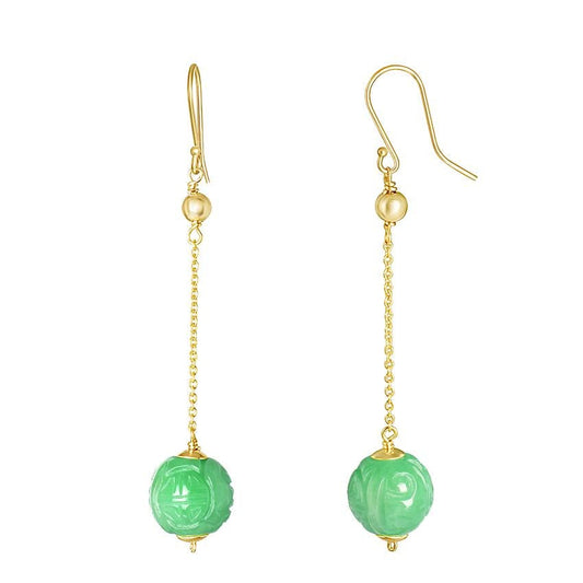 14k Carved Jade Bead French Hook Dangling Earring