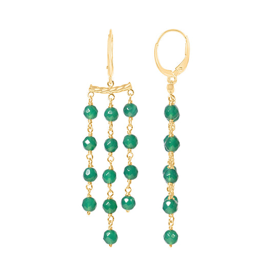 14k Green Onyx Triple-Row Chandelier Leverback Dangle Earring