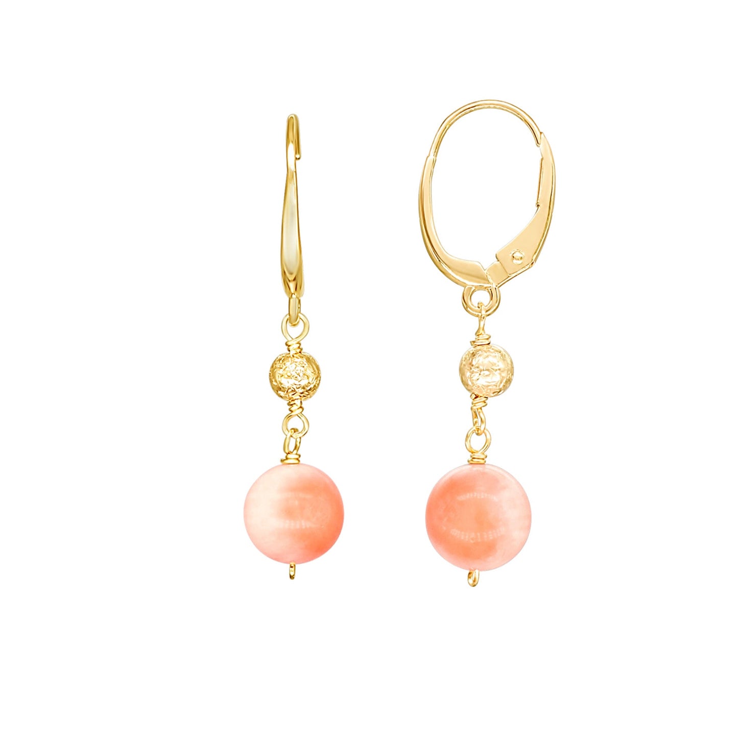 14k Coral Gold Ball Leverback Earring