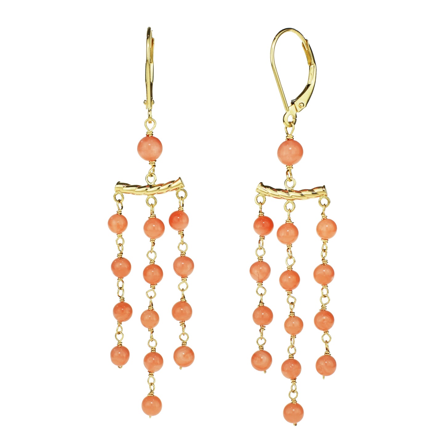 14k Angel Skin Coral Chandelier Leverback Earrings