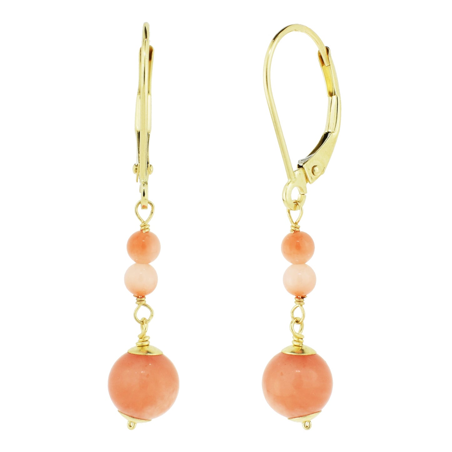 14k Angel Skin Coral Drop Leveback Earrings