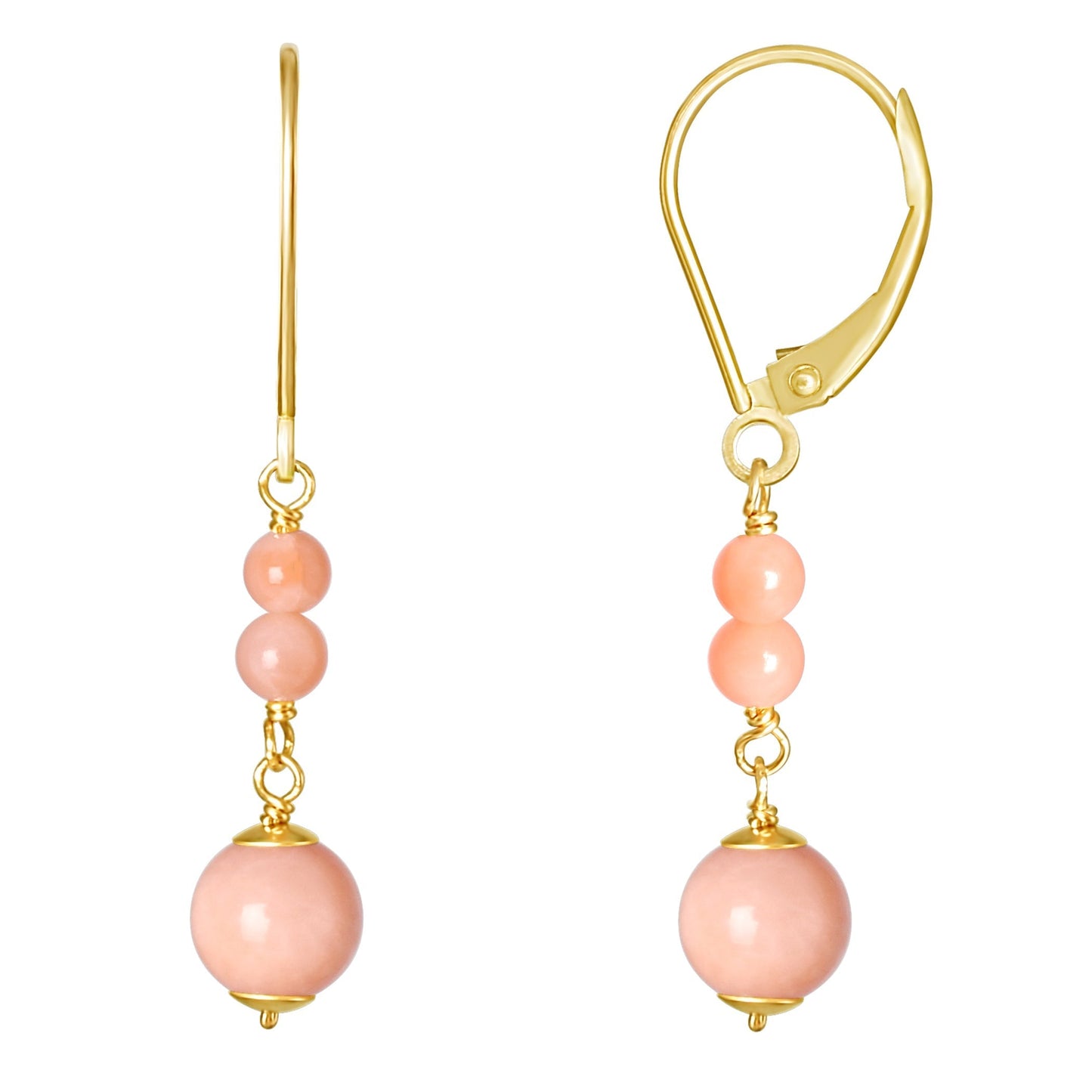 14k Angel Skin Coral Drop Leveback Earrings