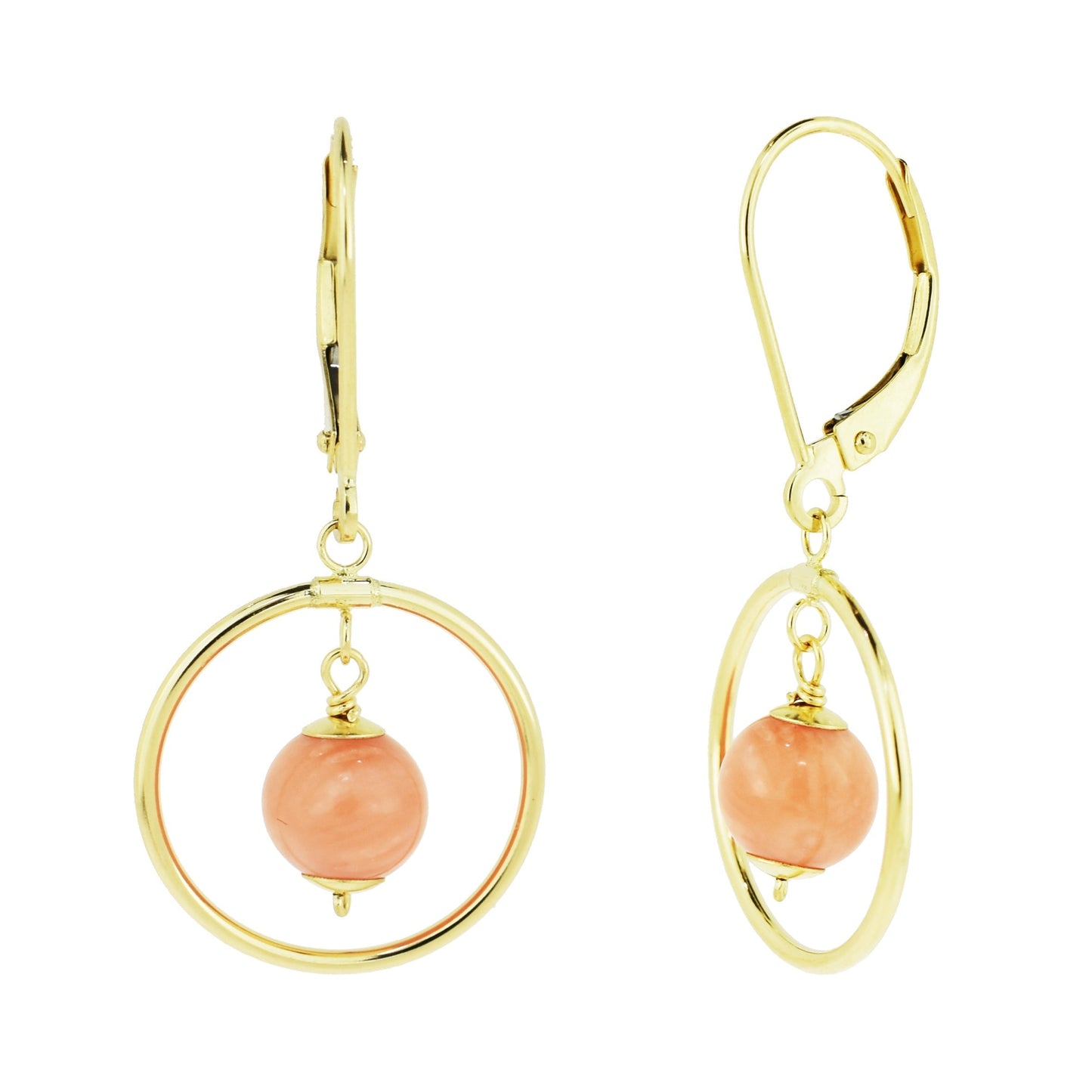 14k Angel Skin Coral Halo Leverback Earrings