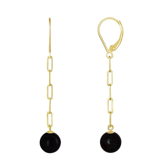 14k Black Onyx Chain Drop Leverback Earring