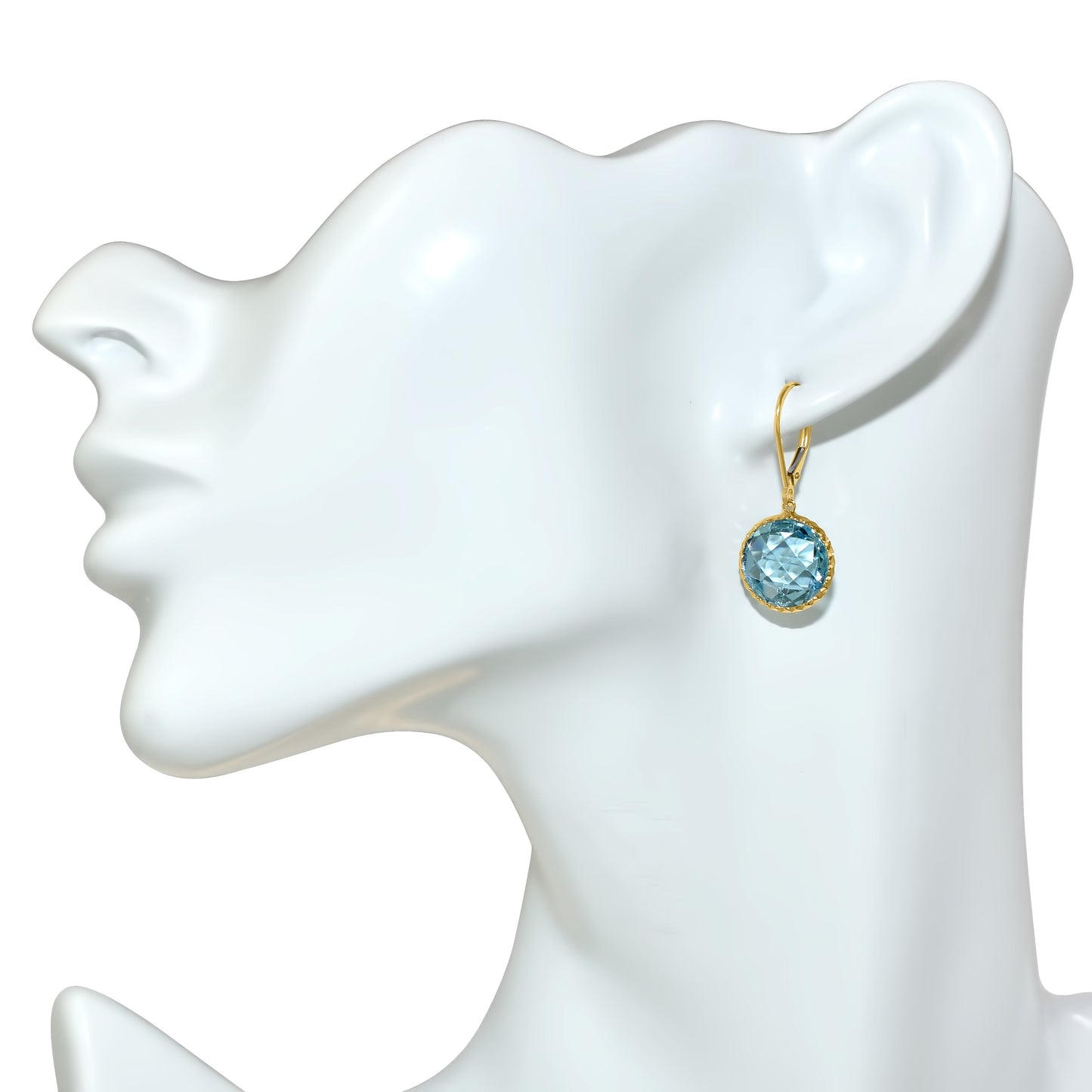 14k Blue Topaz Fancy Round Bezel Earring