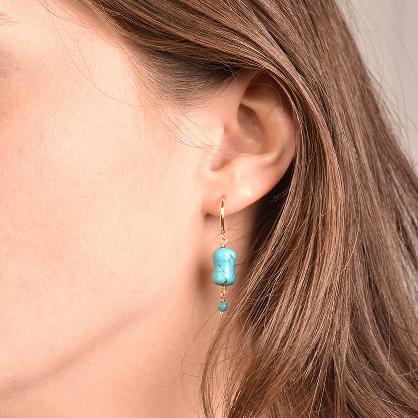 14k Turquoise Dog Bone C Shape Post Earrings