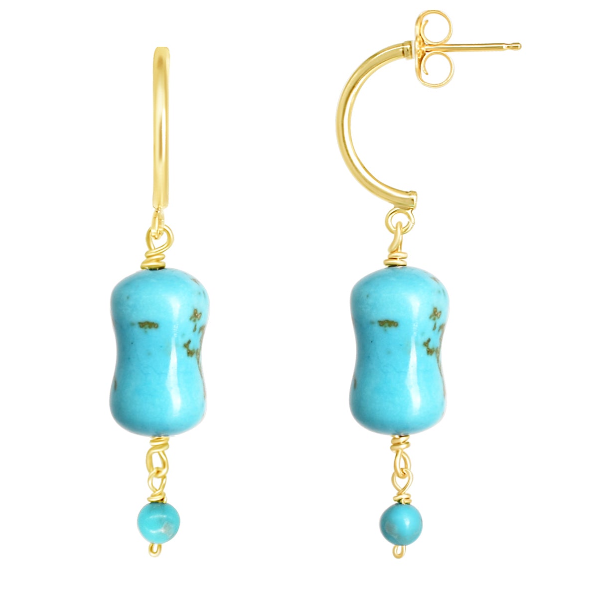 14k Turquoise Dog Bone C Shape Post Earrings