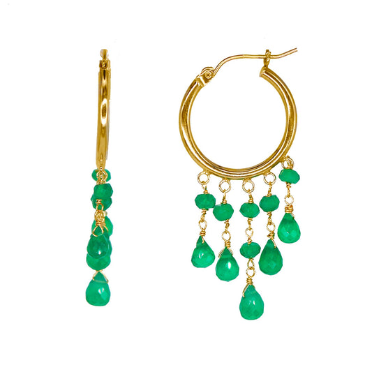 14k Green Onyx 5-Line Drop Hoop Earring