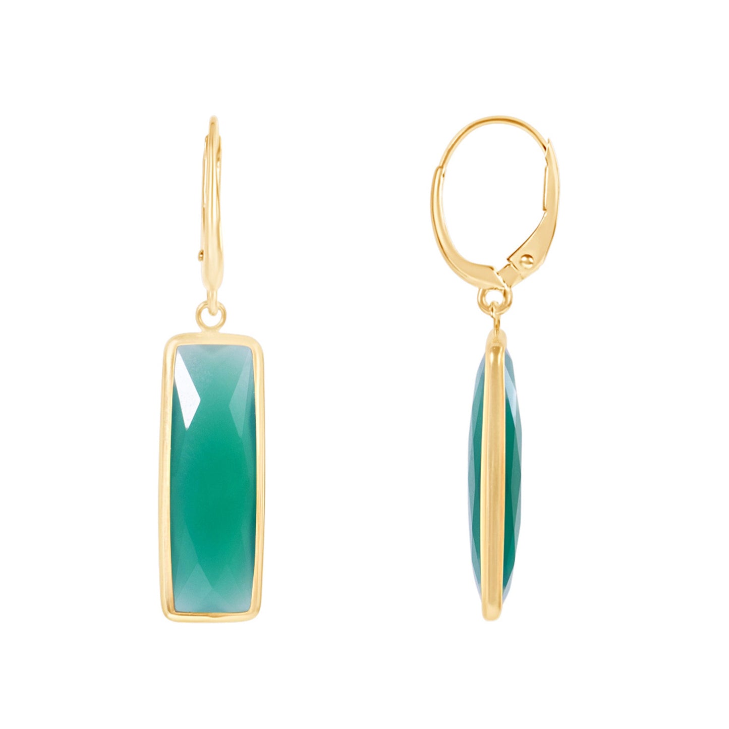 14k Green Onyx Rectangle Bezel Leverback Earring