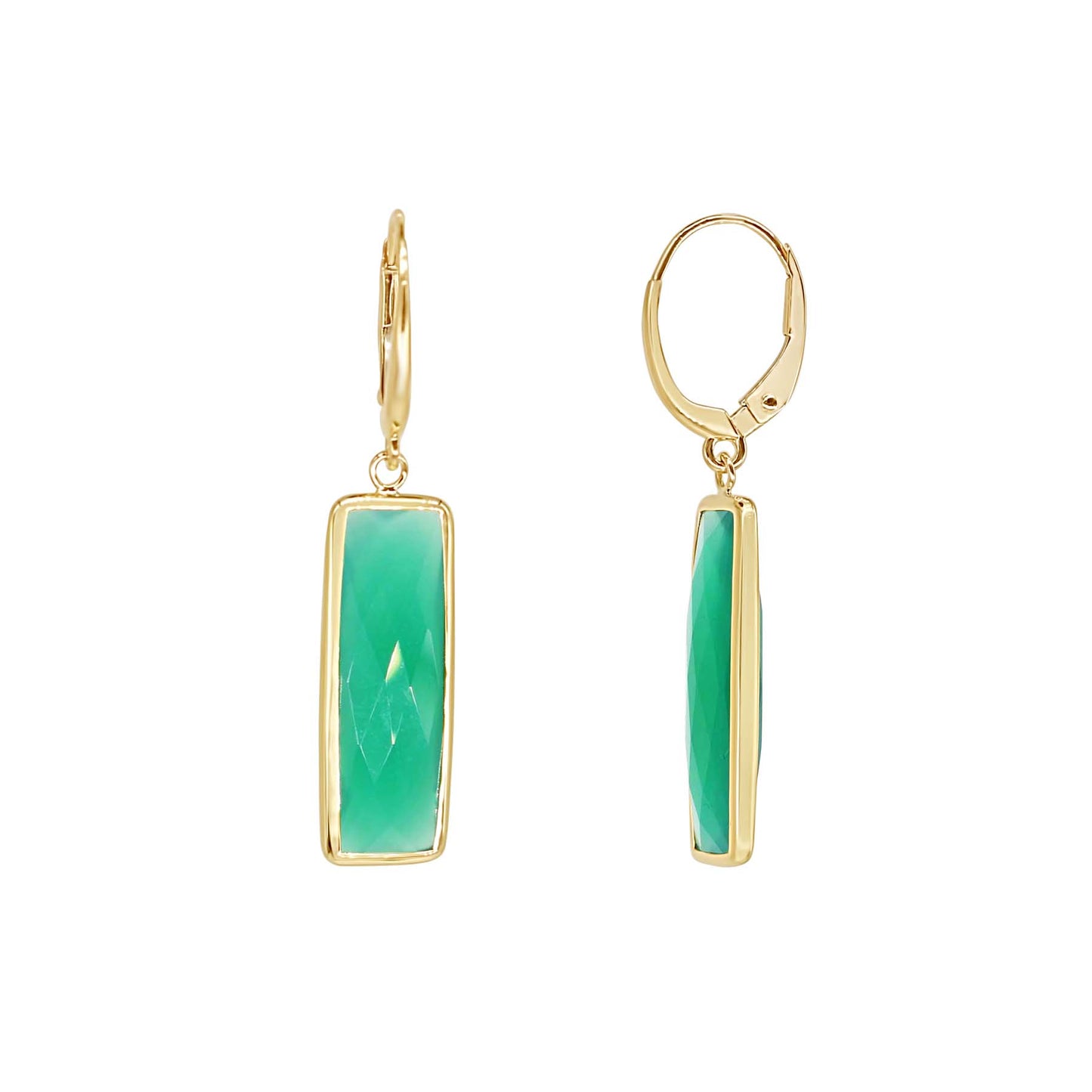 14k Green Onyx Rectangle Bezel Leverback Earring