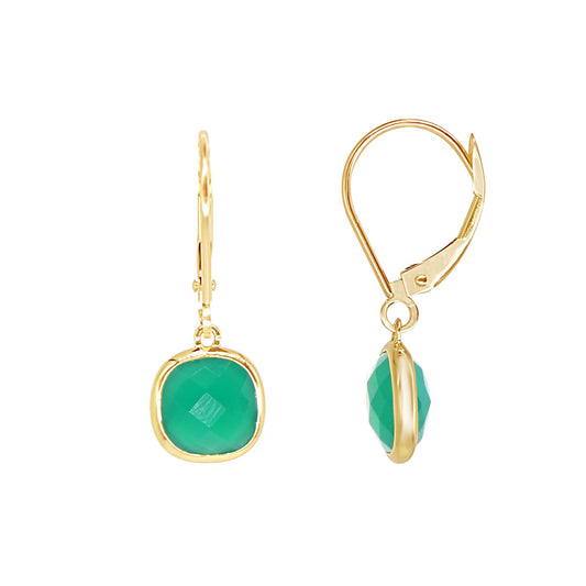 14k Green Onyx Cushion Bezel Leverback Earring