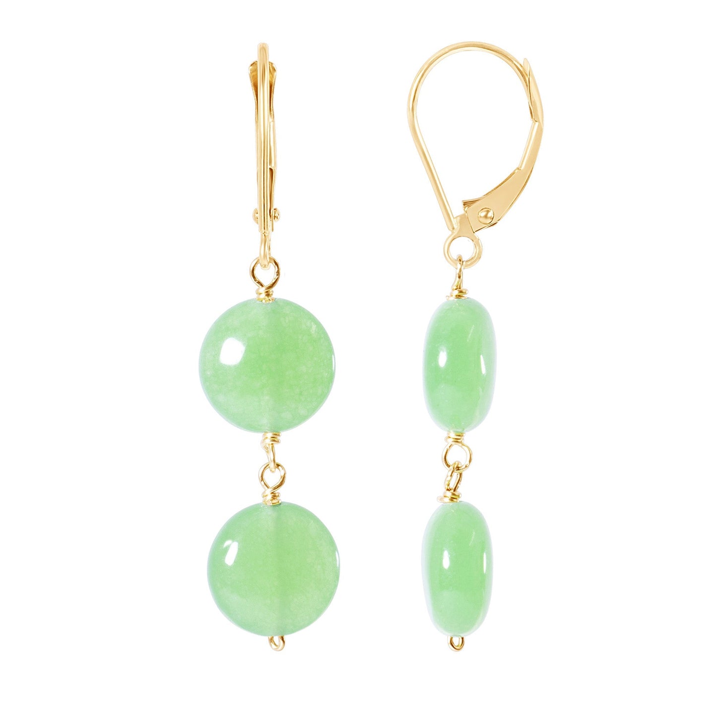 14k Green Jade Double Coin Leverback Earring