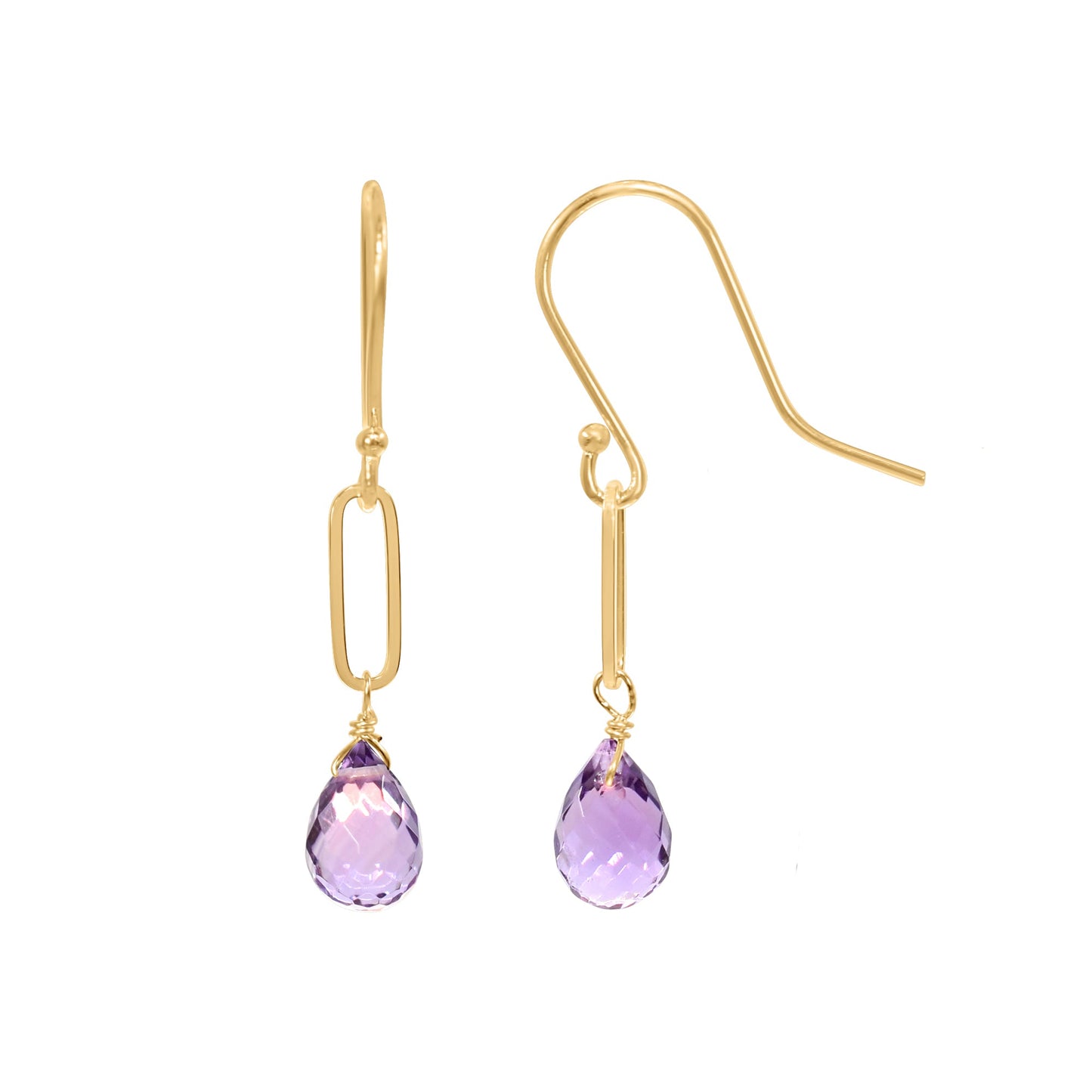 14k Amethyst Drop Paperclip Chain Hook Earring