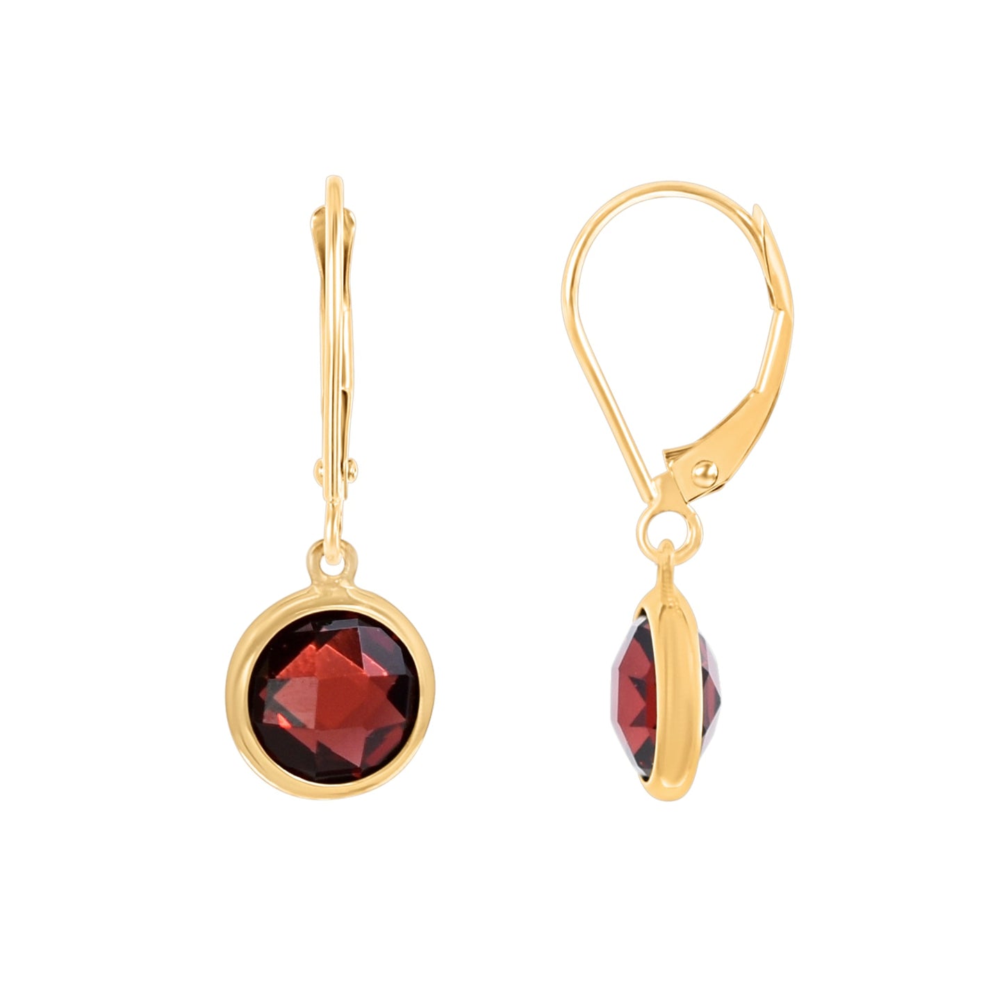 14k Garnet 8mm Round Bezel Leverback Earring