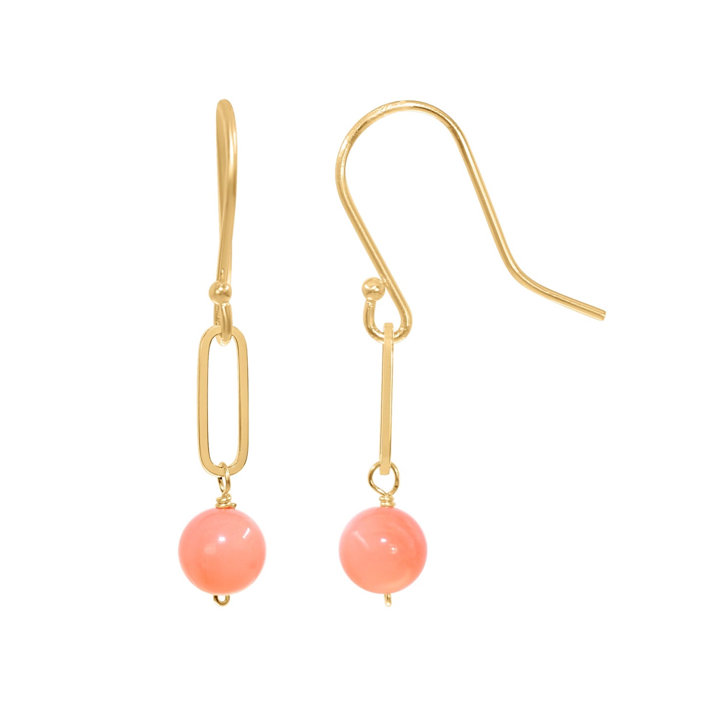 14k Jade or Coral Paperclip Link Hook Earring