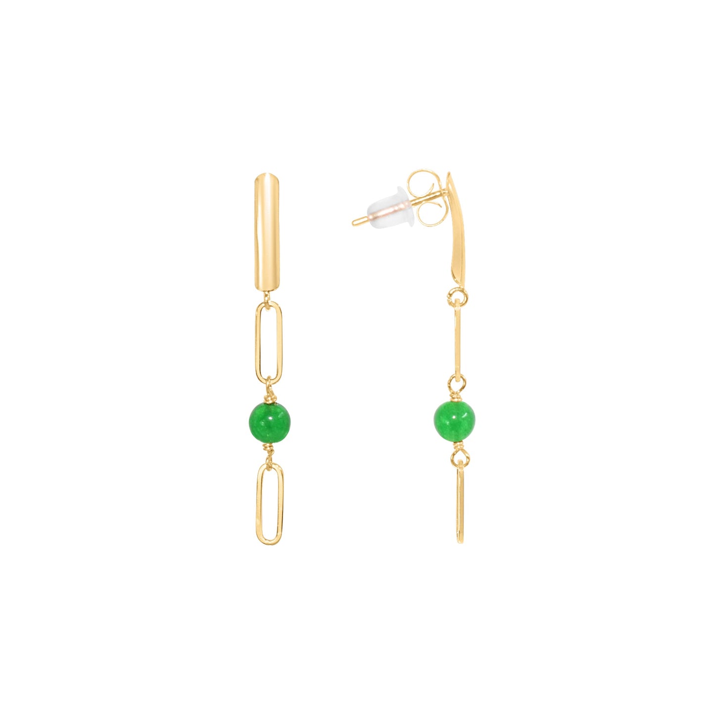 14k Jade Paperclip Link Bar Post Earring