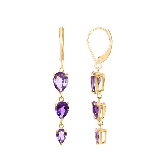 14k Shades of Amethyst Leverback Dangle Earring