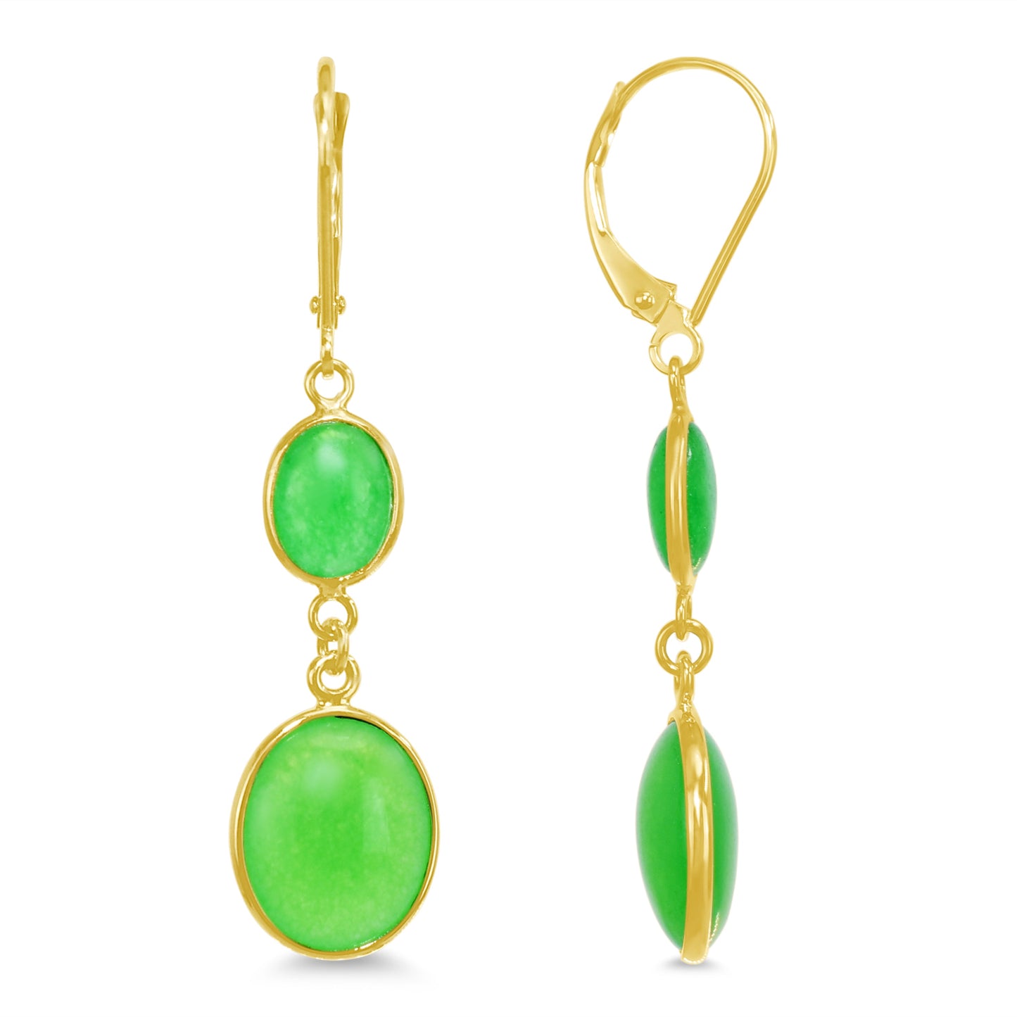 14k Green Jade Double Oval Bezel Lever back Earring