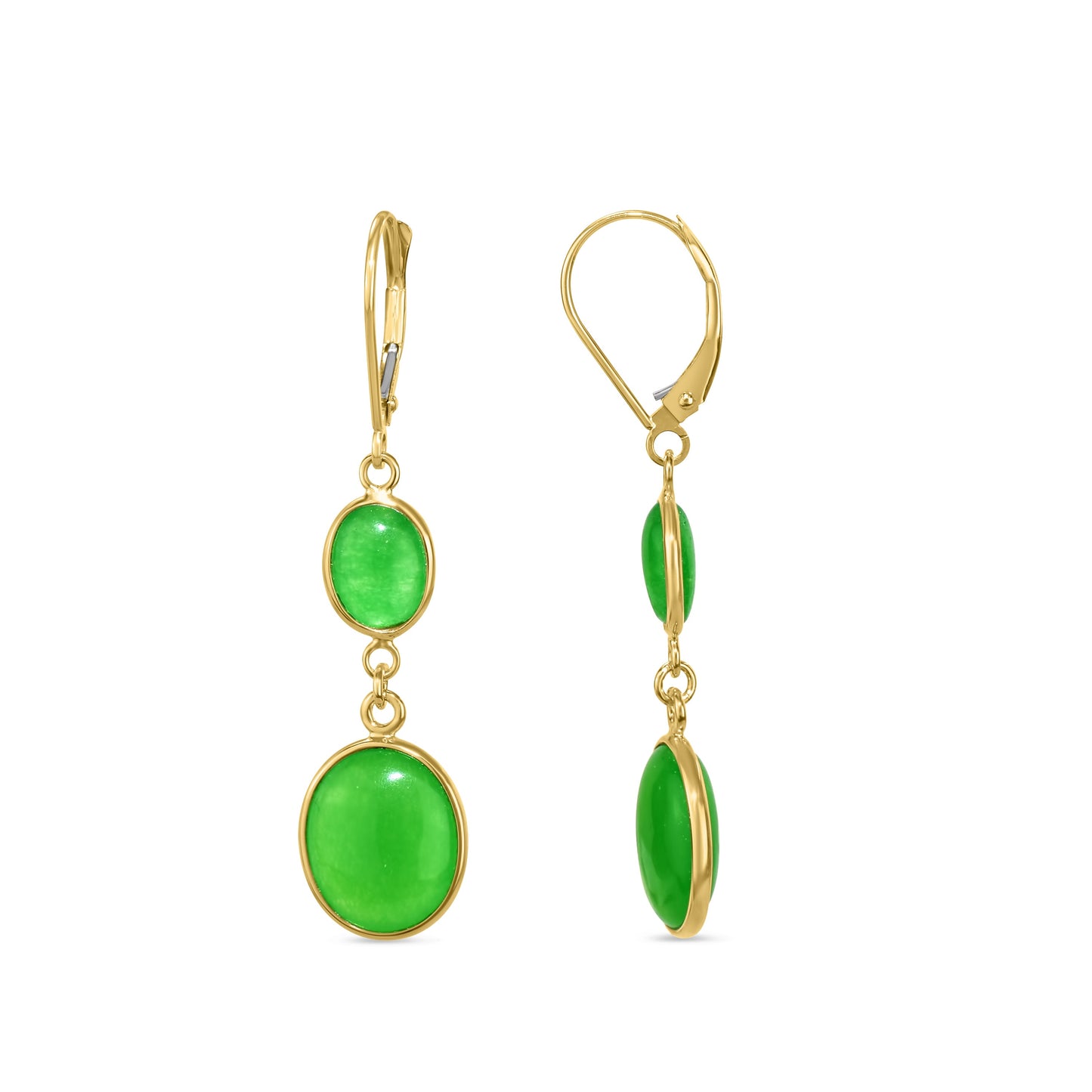 14k Green Jade Double Oval Bezel Lever back Earring