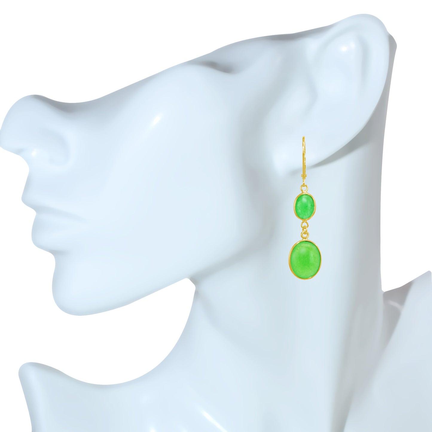 14k Green Jade Double Oval Bezel Lever back Earring