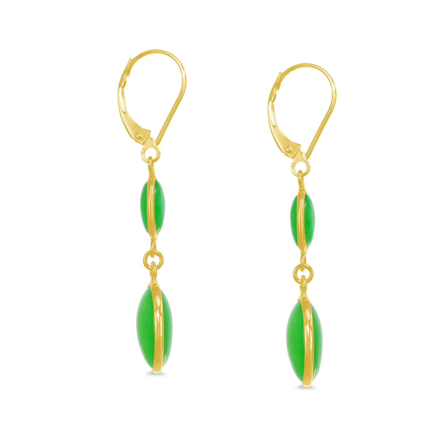 14k Green Jade Double Oval Bezel Lever back Earring