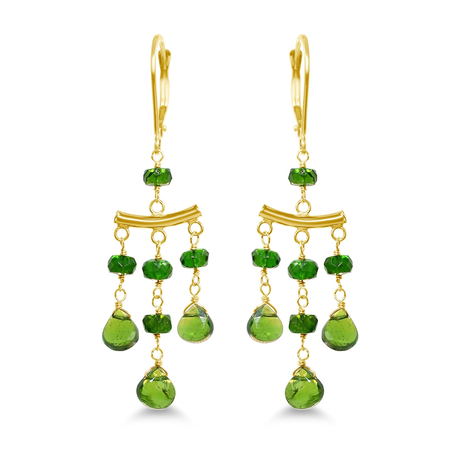 14k Chrome Diopside 3-Row Dangle Leverback Earring