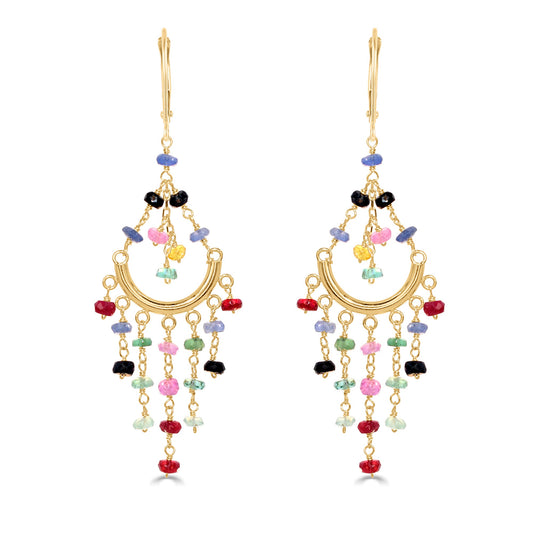 14k Multi Precious Stones Chandelier Leverback Earring