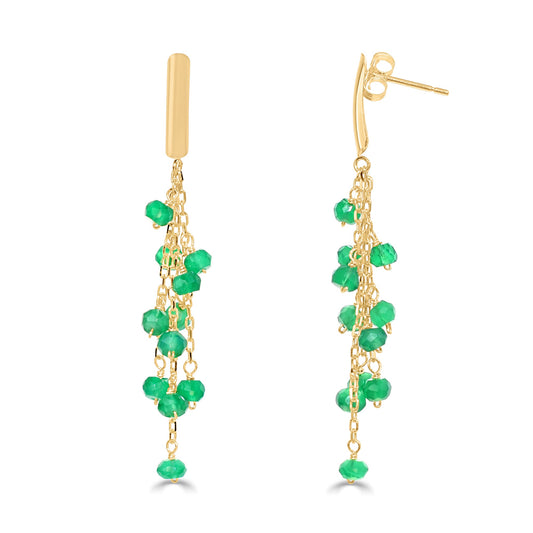 14k Green Onyx/Garnet 3 Row Cluster Dangle Bar Post Earring