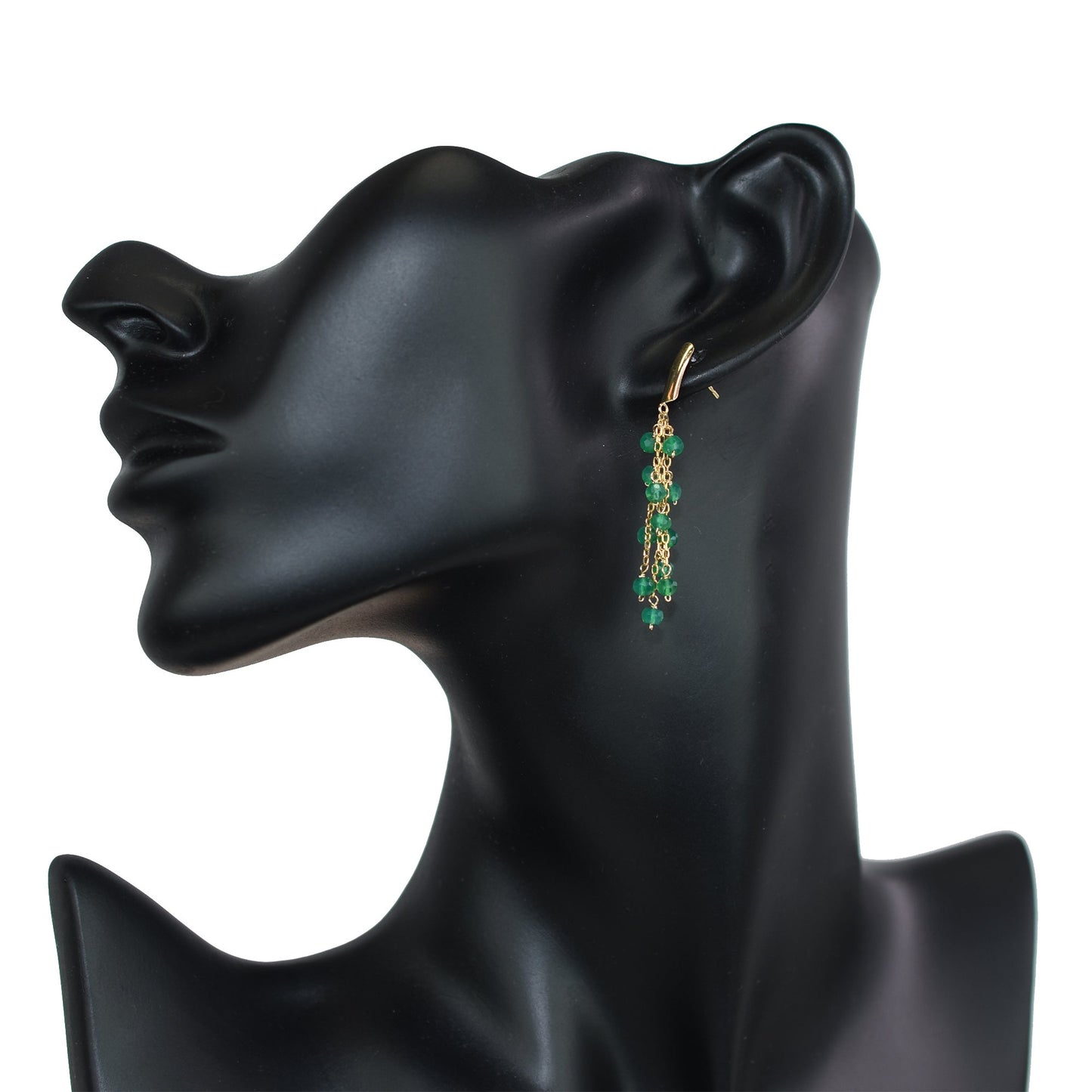 14k Green Onyx/Garnet 3 Row Cluster Dangle Bar Post Earring