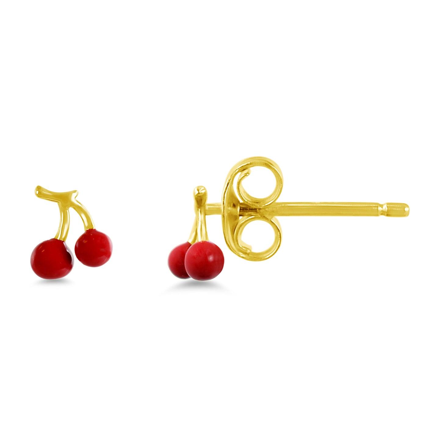 14k Cherries Enamel Post Earrings