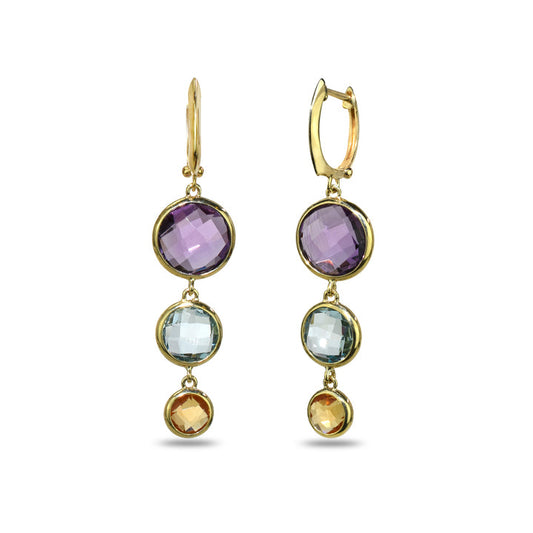 14k Multi-Gemstone Triple Bezel Graduated Earrings