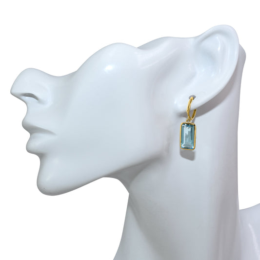 14k Blue Topaz Emerald Cut Hoop Earrings