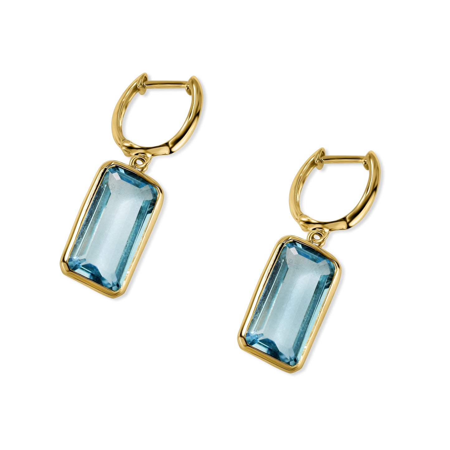 14k Blue Topaz Emerald Cut Hoop Earrings