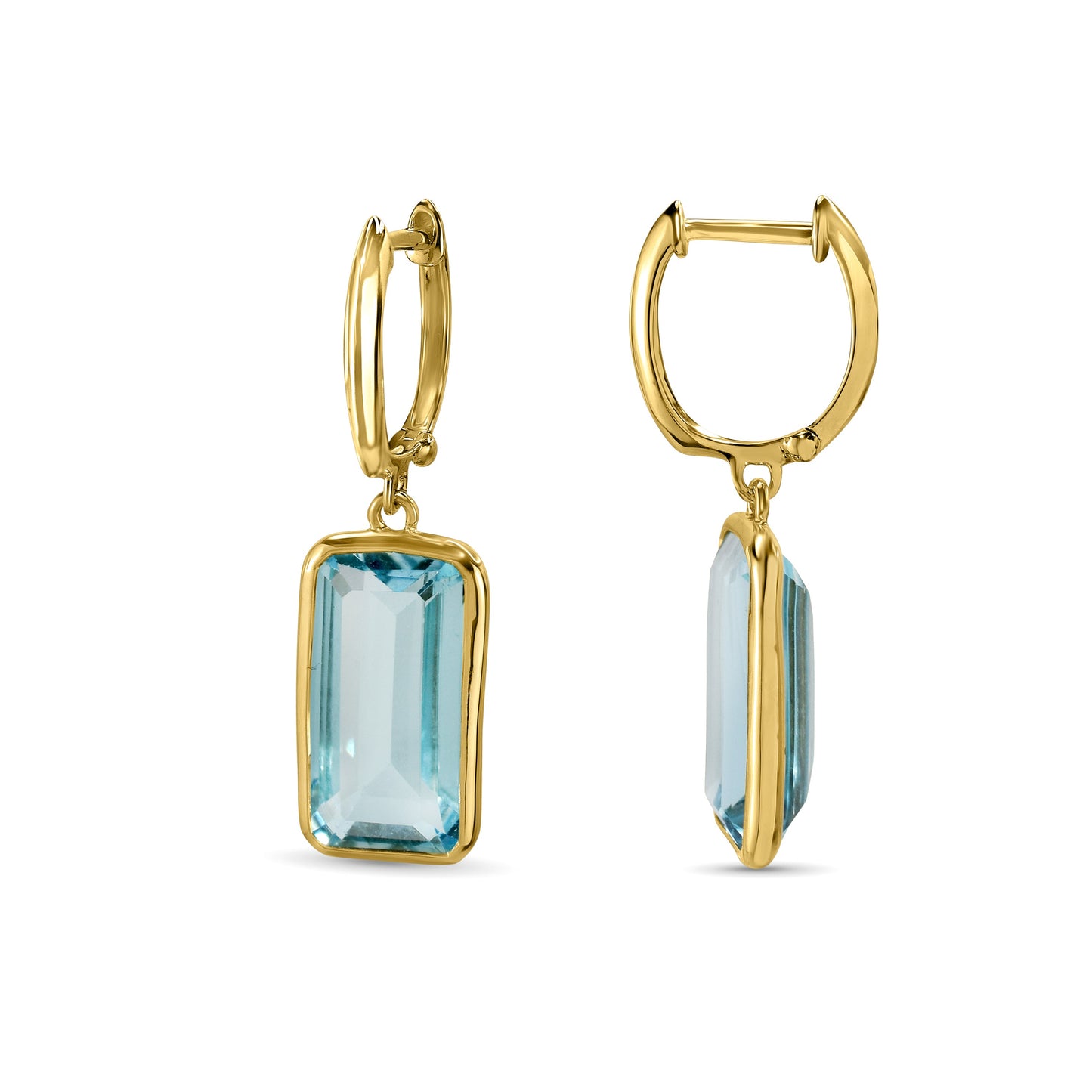 14k Blue Topaz Emerald Cut Hoop Earrings