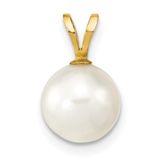 14k Gold 8-9mm Round White Saltwater Akoya Cultured Pearl Pendant