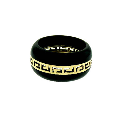 14k Black Onyx Greek Key Ring - Size 7