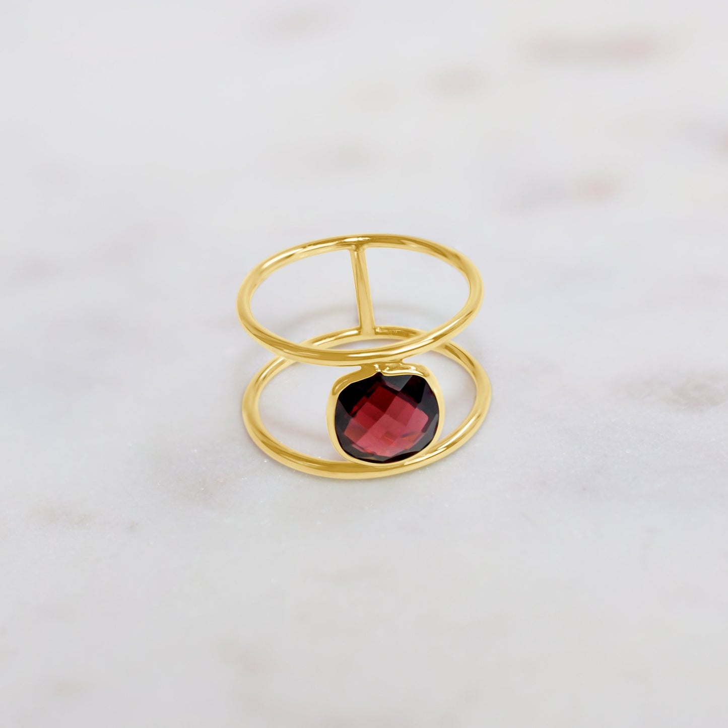 14k Faceted Garnet Square Bezel Ring - Size 7