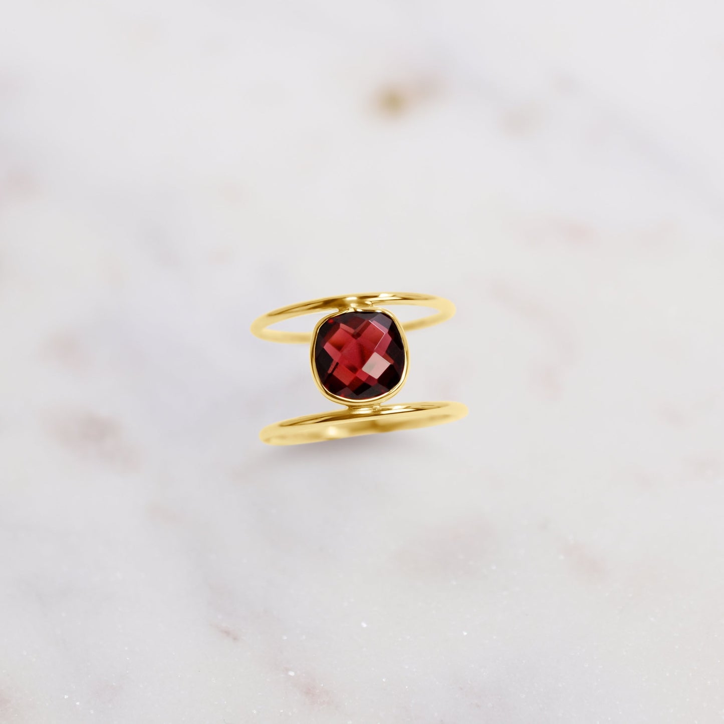 14k Faceted Garnet Square Bezel Ring - Size 7