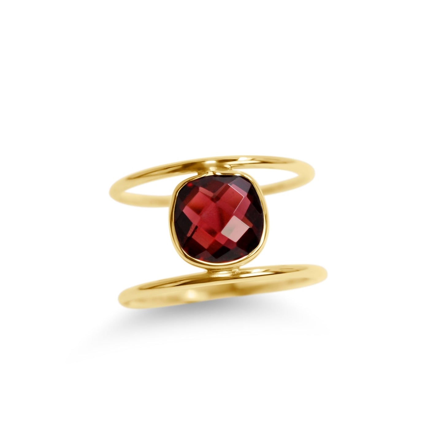 14k Faceted Garnet Square Bezel Ring - Size 7