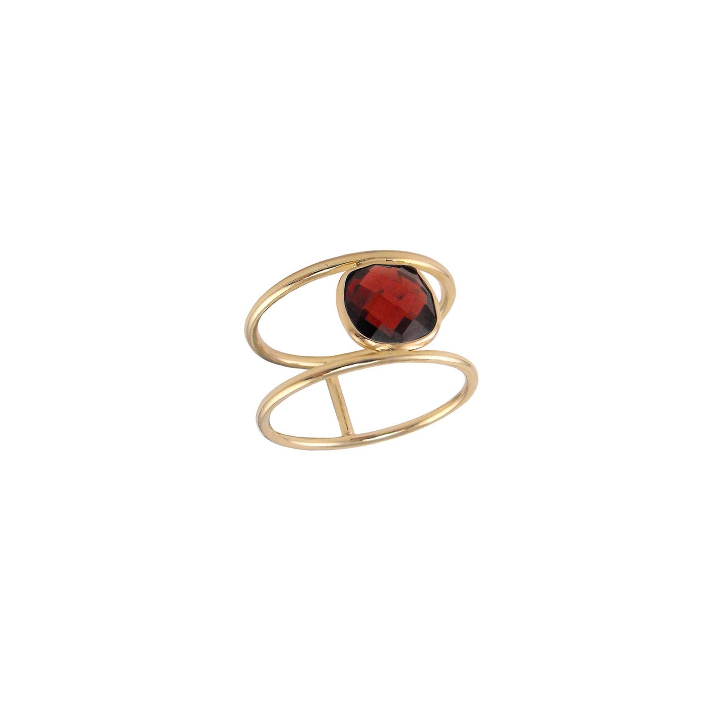 14k Faceted Garnet Square Bezel Ring - Size 7