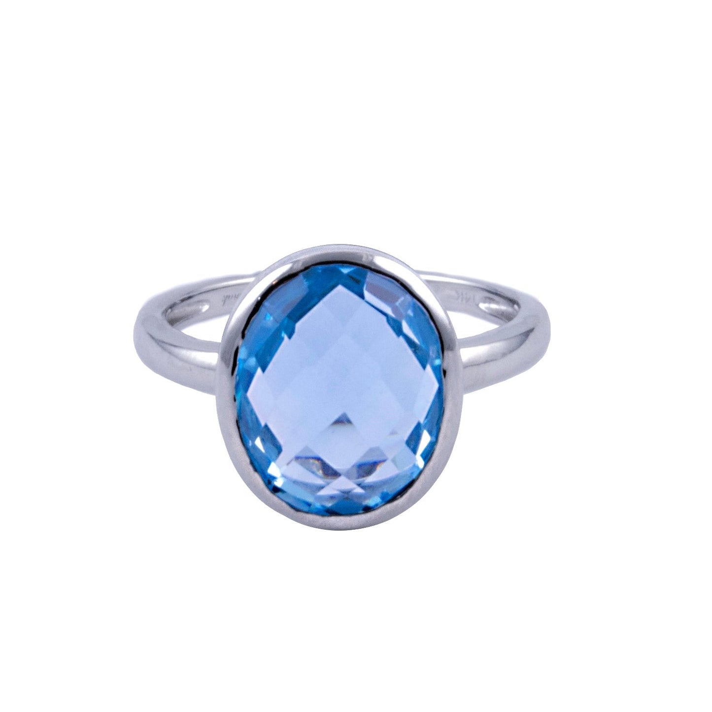 14k Blue Topaz Faceted Oval Bezel Ring