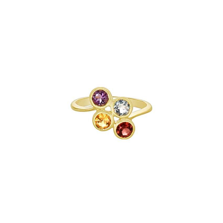 14k Blue Topaz, Citrine, Garnet, and Amethyst Ring