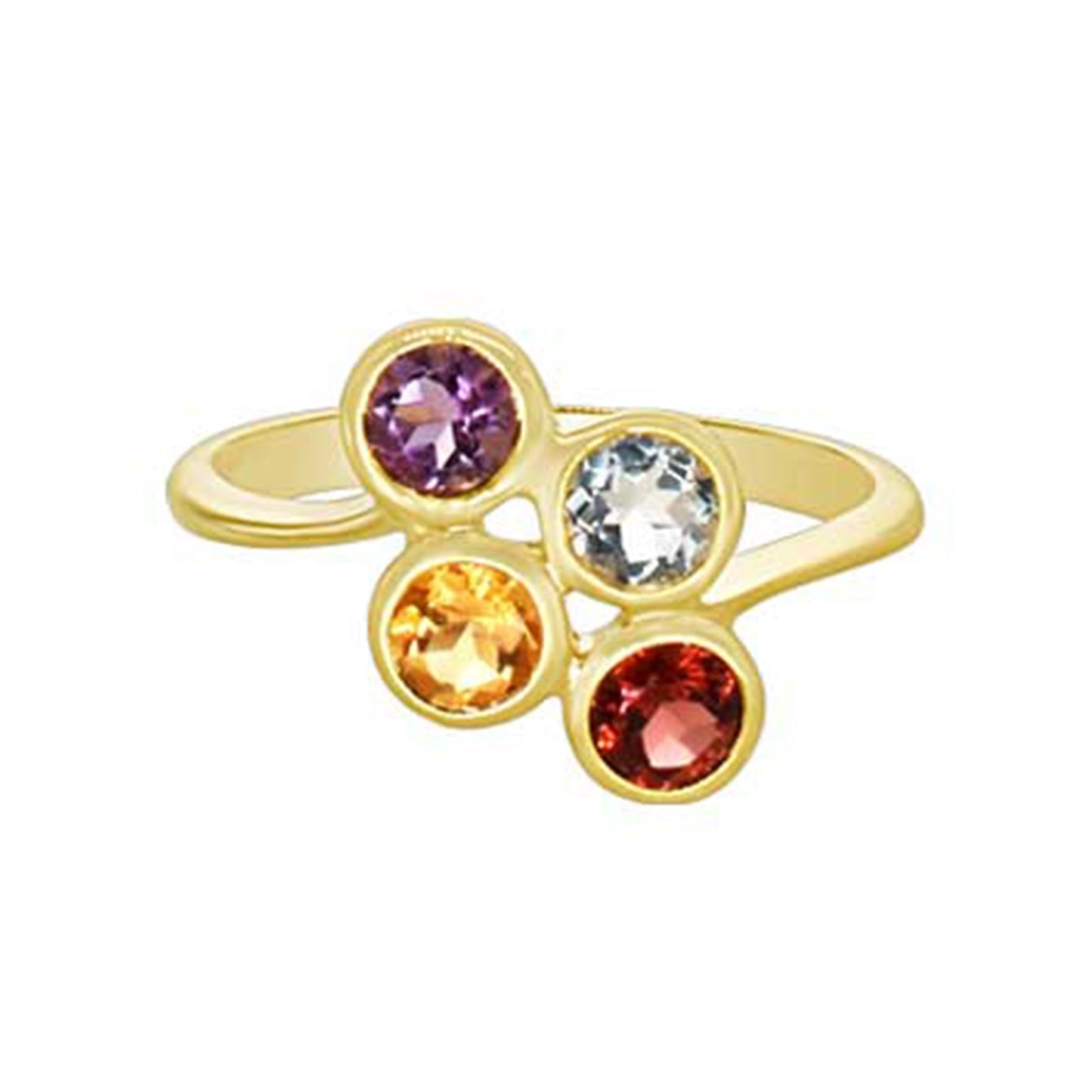 14k Blue Topaz, Citrine, Garnet, and Amethyst Ring