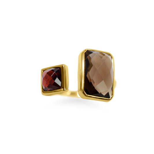 14k Garnet Smoky Quartz Open Ring