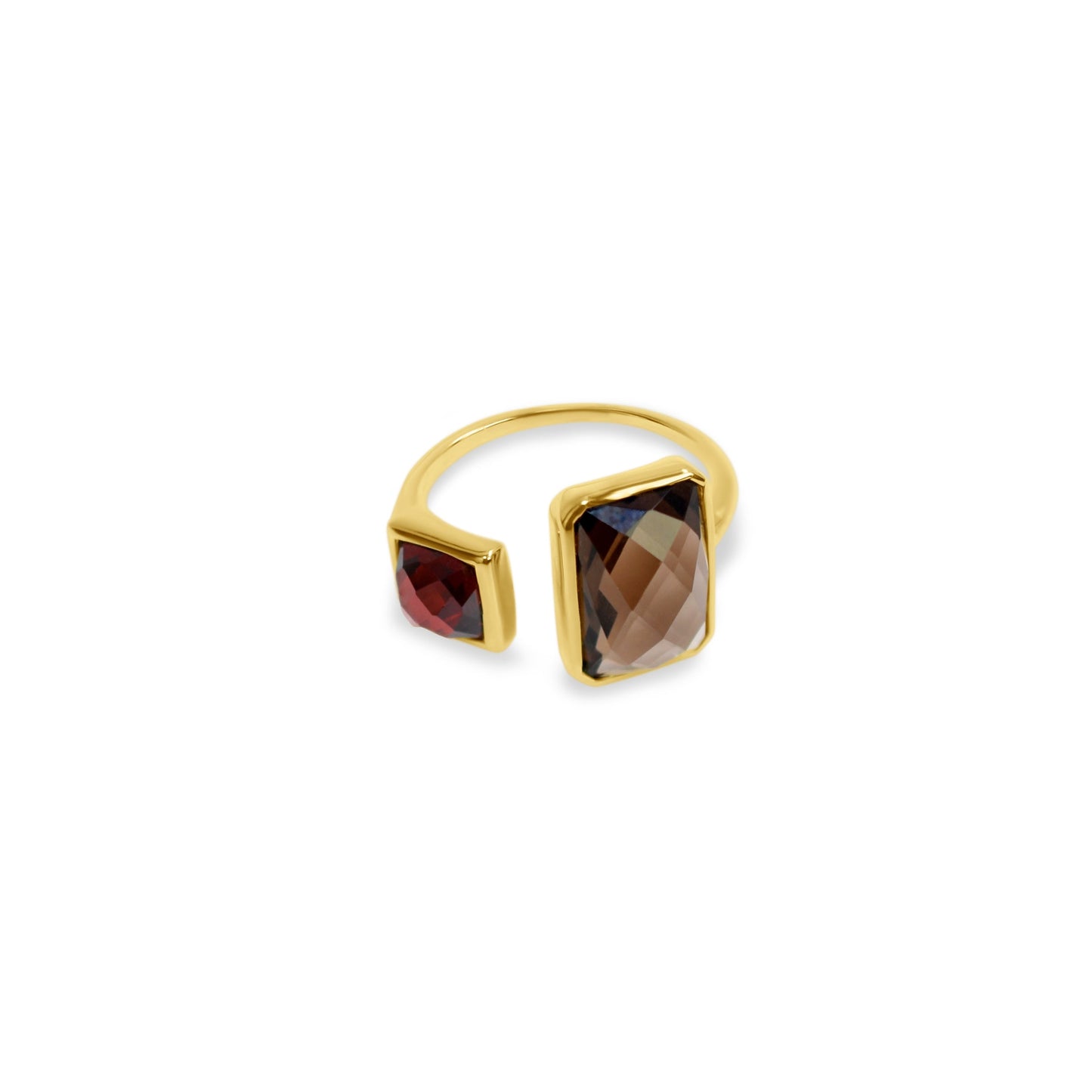 14k Garnet Smoky Quartz Open Ring