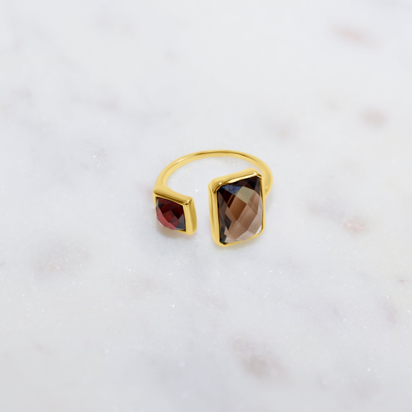 14k Garnet Smoky Quartz Open Ring