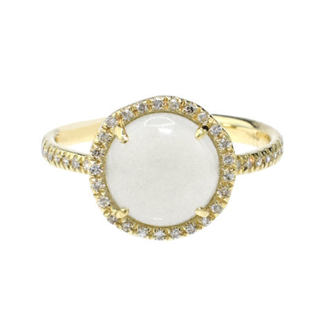 14k Gold Rd/Cab Grey Moonstone Vs Dia Ring