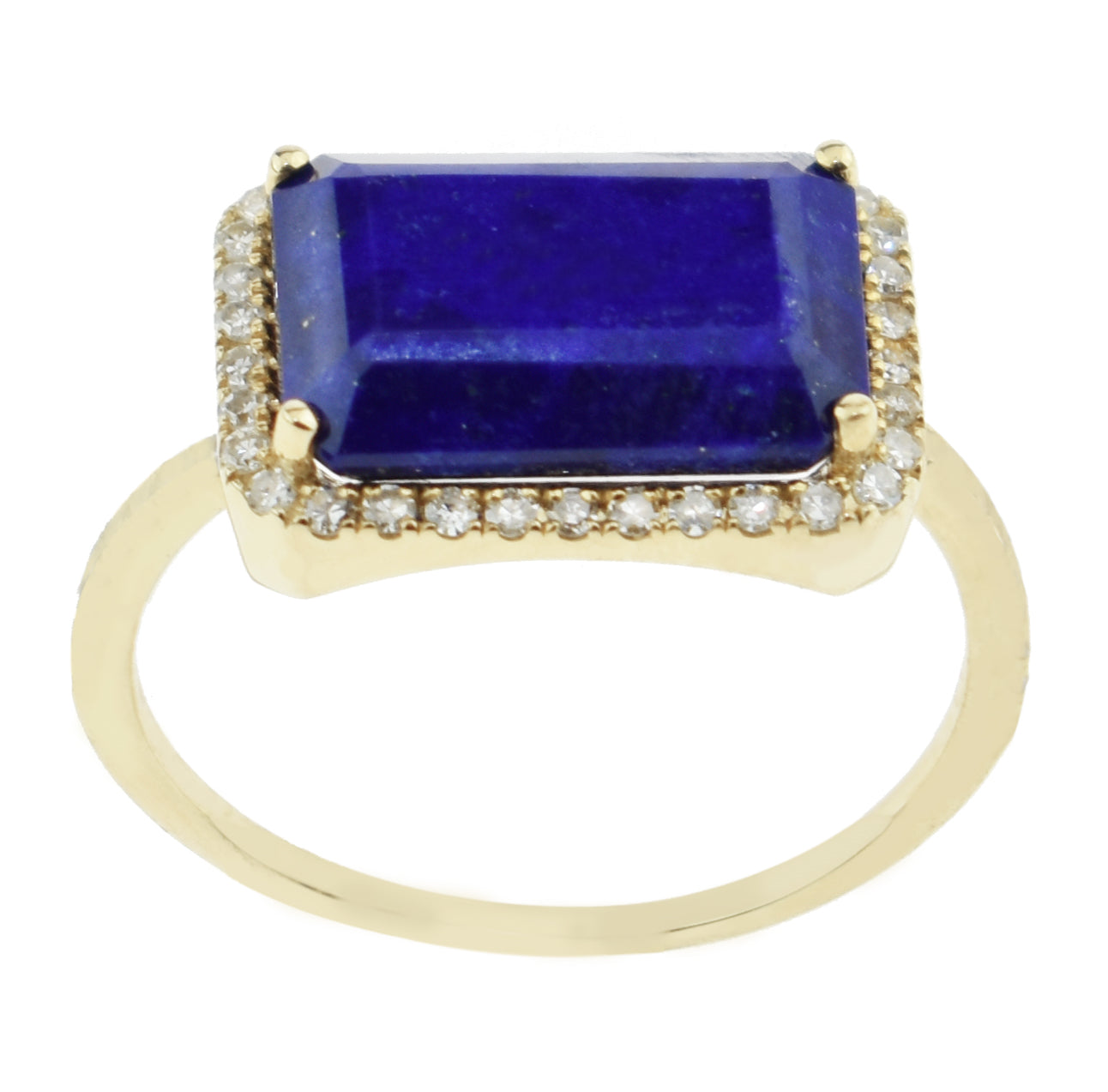 14k Long Cushion Nat Lapis Diamond Ring